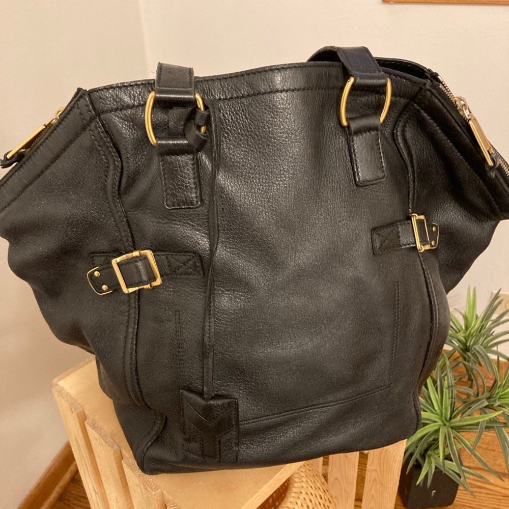 Yves Saint Laurent Black Pebbled Leather Shoulder Bag with Gold Hardware